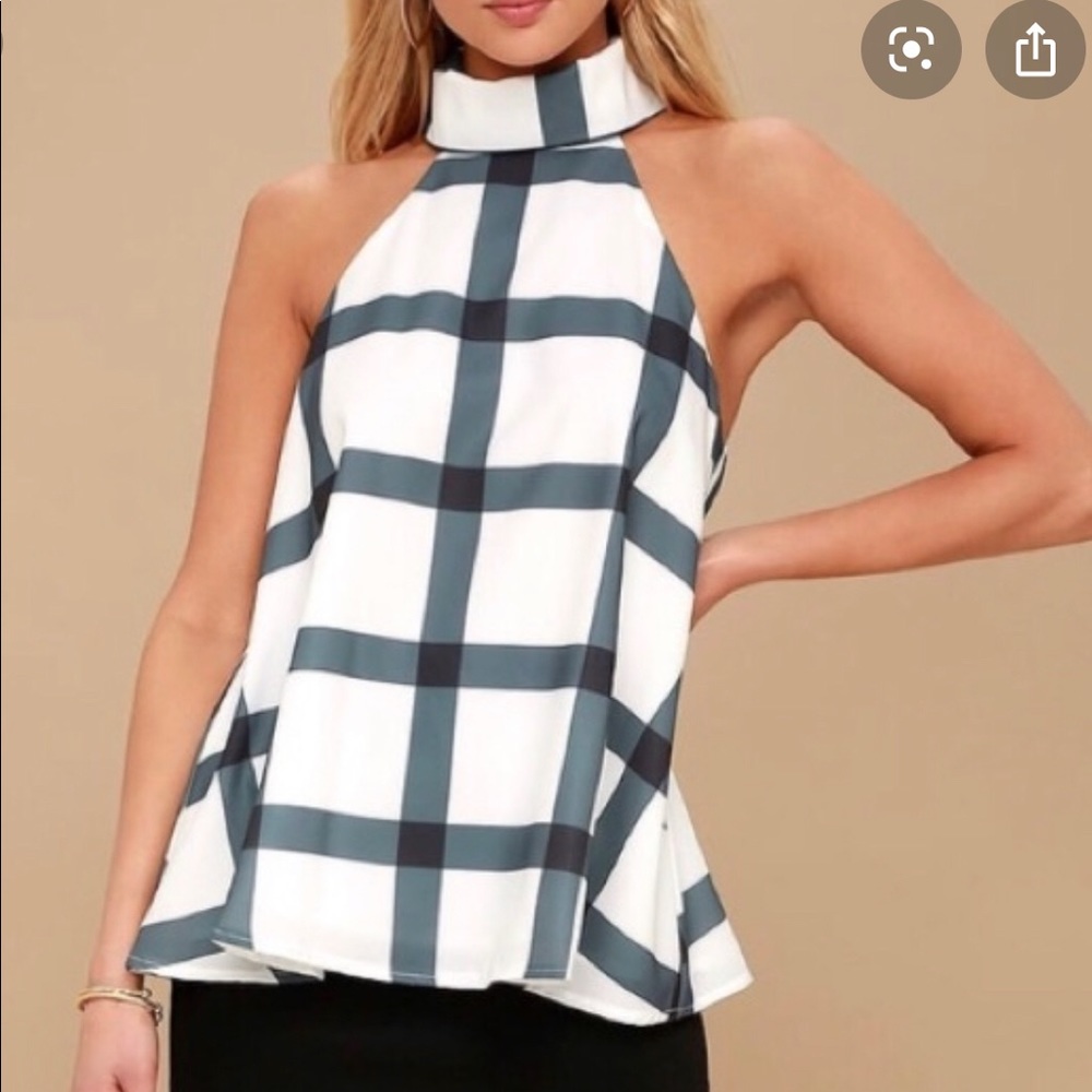 Lulu’s High Neck Sleeveless Gray and White Top - Picture 8 of 8